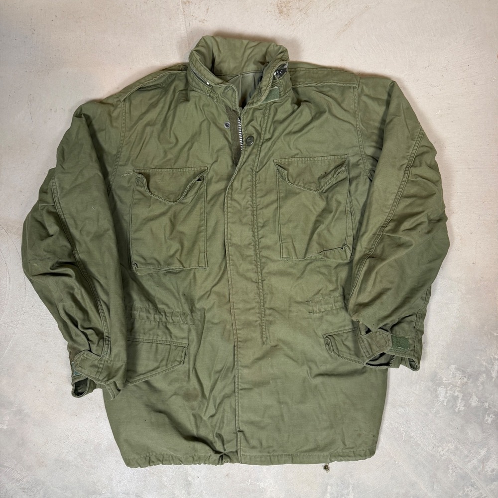 Vintage 60s US Military M65 Field Jacket Olive Drab Green aluminum vietnam small